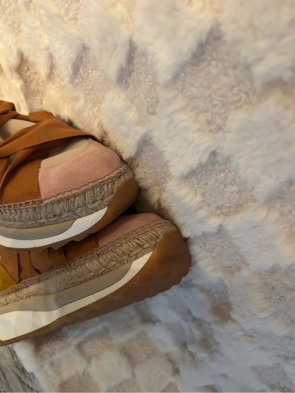 Free People Chapmin Espadrille Bow Slip-On Platform Sneakers in Rust and Blush